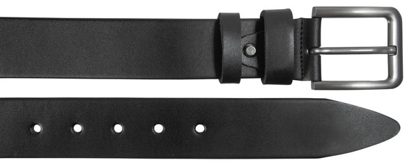 End parts of Smooth leather mens belt with classic buckle isolated on white background