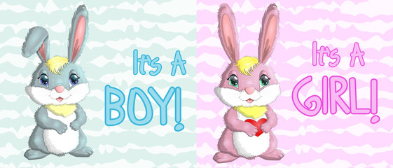 Baby Shower greeting card with babies boy and girl