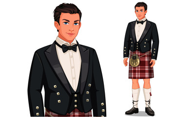 Vector illustration of Scottish man with traditional outfit