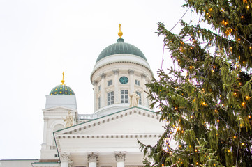 Helsinki Cathedral (St Nicholas' Church) and Christmas tree, Helsinki, Finland