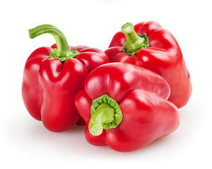 Red bell peppers isolated on white background with clipping path