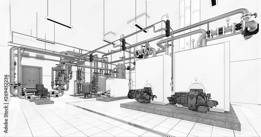 Poster conceptual visualization of drawing style of utilities at bim technology