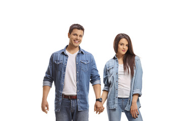 Fototapeta premium Casual young couple holding hands