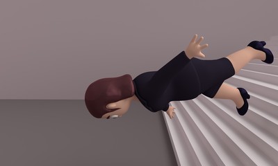 Woman in suit fell from the stairs in the office. 3d rendering
