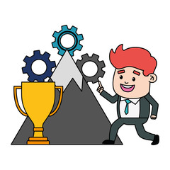 businessman success mountain trophy