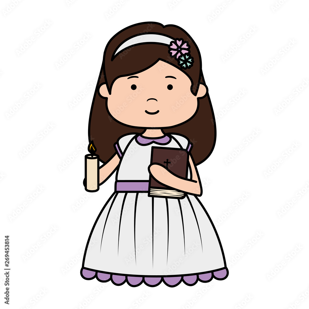 Sticker little girl with holy bible first communion character