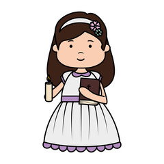 little girl with holy bible first communion character