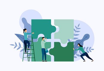 Team working, people connecting puzzle elements, business concept vector illustration