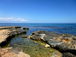 rocks beach with mediterranean sea of ​​blue colors