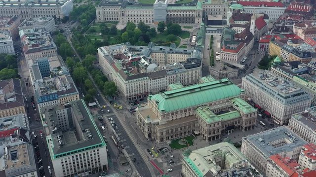 Aerial view of famous Vienna Operahouse (Wiener Staatsoper) in historic center of city - landscape panorama of Austria from above, Europe