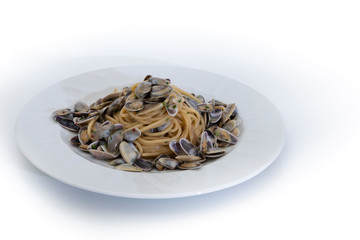 delicious dish of spaghetti and telline, typical Italian food