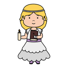 little girl with holy bible first communion character