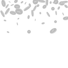 American dollar coins falling. Scattered black and