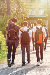 Group of kids going to school together, back to school