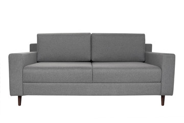 Modern grey fabric sofa isolated on white background. Strict style furniture