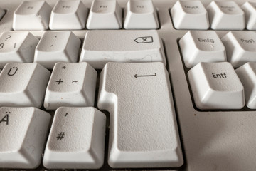 very dirty keyboard with the focus on the letters
