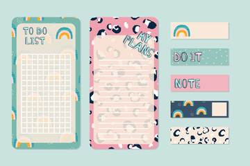 Cute to do lists and stickers with fashion pattern. Vector hand drawn illustration. 