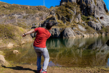 session with red shirt model, and sports pants. In La Arboleda, in Biscay