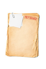 Mockup of empty old vintage yellowed top secret paper with clip