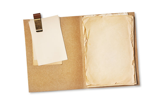 Folder with old yellowed paper and mockup vintage cards