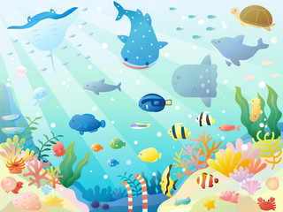 Plakat かわいい海の生き物のラスト素材