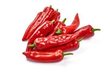 Fresh mini bell peppers, close-up, isolated on white background