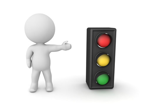 3D Character showing traffic light