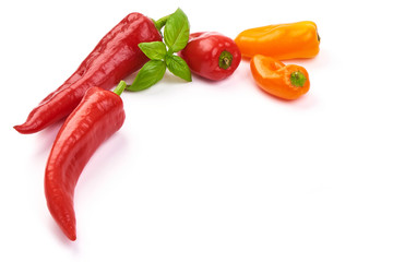 Fresh mini bell pepper mix, top view, isolated on white background