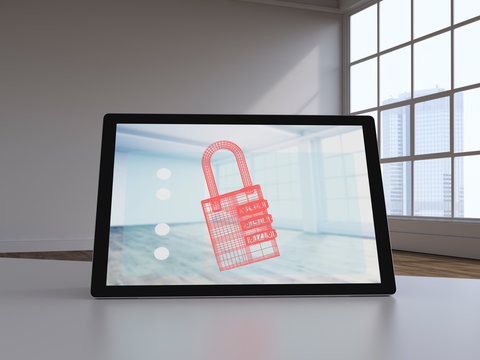 D rendering, Virtual lock on display of a digital tablet