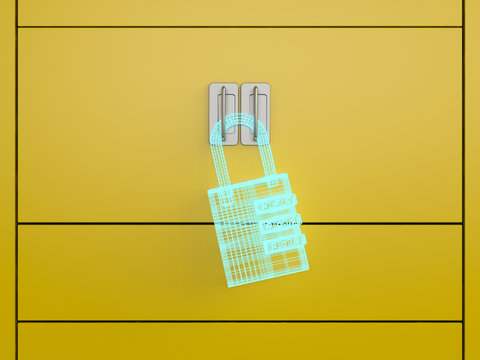 D rendering, Hologram of a U-lock on a locker