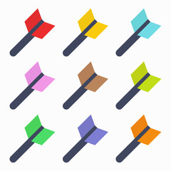 Darts. Dart. Set of multicolored darts. Darts icon. White background. Vector illustration. EPS 10.