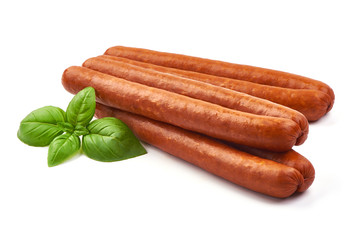 Traditional German Smoked Sausages, close-up, isolated on white background
