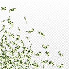 Indian rupee notes falling. Small INR bills on tra