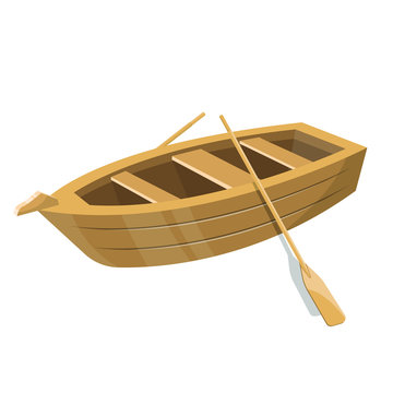 Wooden small boat with paddles vector design illustration isolated on white background