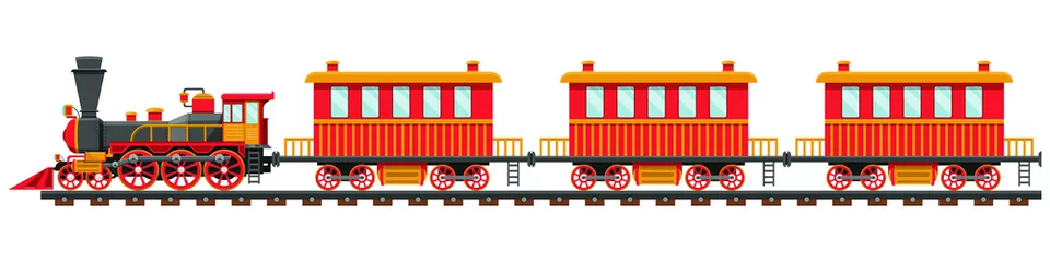 Foto op Plexiglas Jongenskamer Vintage trein op spoorweg vector ontwerp illustratie geïsoleerd op een witte background