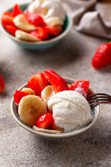 Strawberry, banana and ice cream dessert