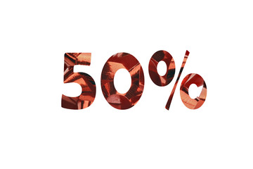 Symbolic representation of 50 percent discount with a cut out number 50 and the percent sign