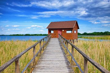 Bird watching hut in the reed at Tisza lake, Hungary