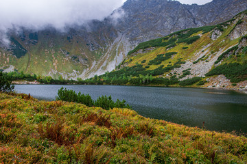 slovakia Tatra mountain lakes in misty weather