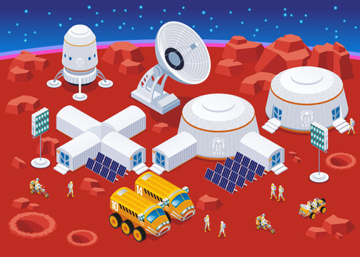 Mars Colonization  Isometric Composition