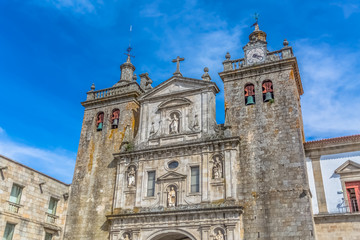 Fototapeta na wymiar View at the front facade of the Cathedral of Viseu, Adro da Sé Cathedral de Viseu, architectural icon