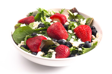ABright Garden Salad with Fresh Fruit Isolated on a White Background