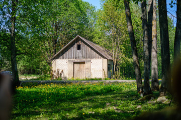 Fototapeta na wymiar old wooden plank building structure in countryside