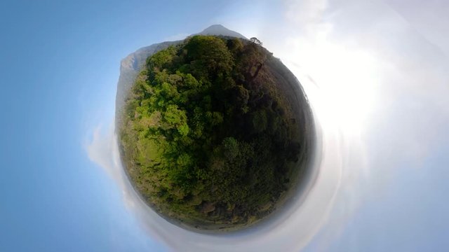 little planet view jungle landscape, rainforest in mountainous area Java, Indonesia. tropical forest with green, lush vegetation. aerial footage