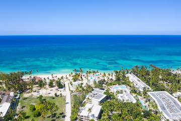 Aerial view from drone on caribbean beach of Atlantic ocean, travel destination