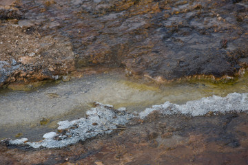 Bacteria, a geothermal feature in Midway Geyser Basin, Yellowstone National Park, Wyoming. Taken during mid-May in the afternoon.