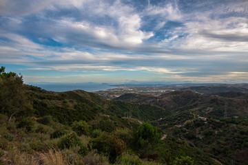 Landscape. View of the mountains and the sea from the observation deck of the city of Estepona.