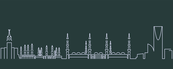 Saudi Arabia Simple Line Skyline and Landmark Silhouettes
