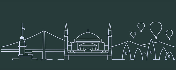 Turkey Simple Line Skyline and Landmark Silhouettes