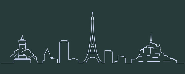 France Simple Line Skyline and Landmark Silhouettes